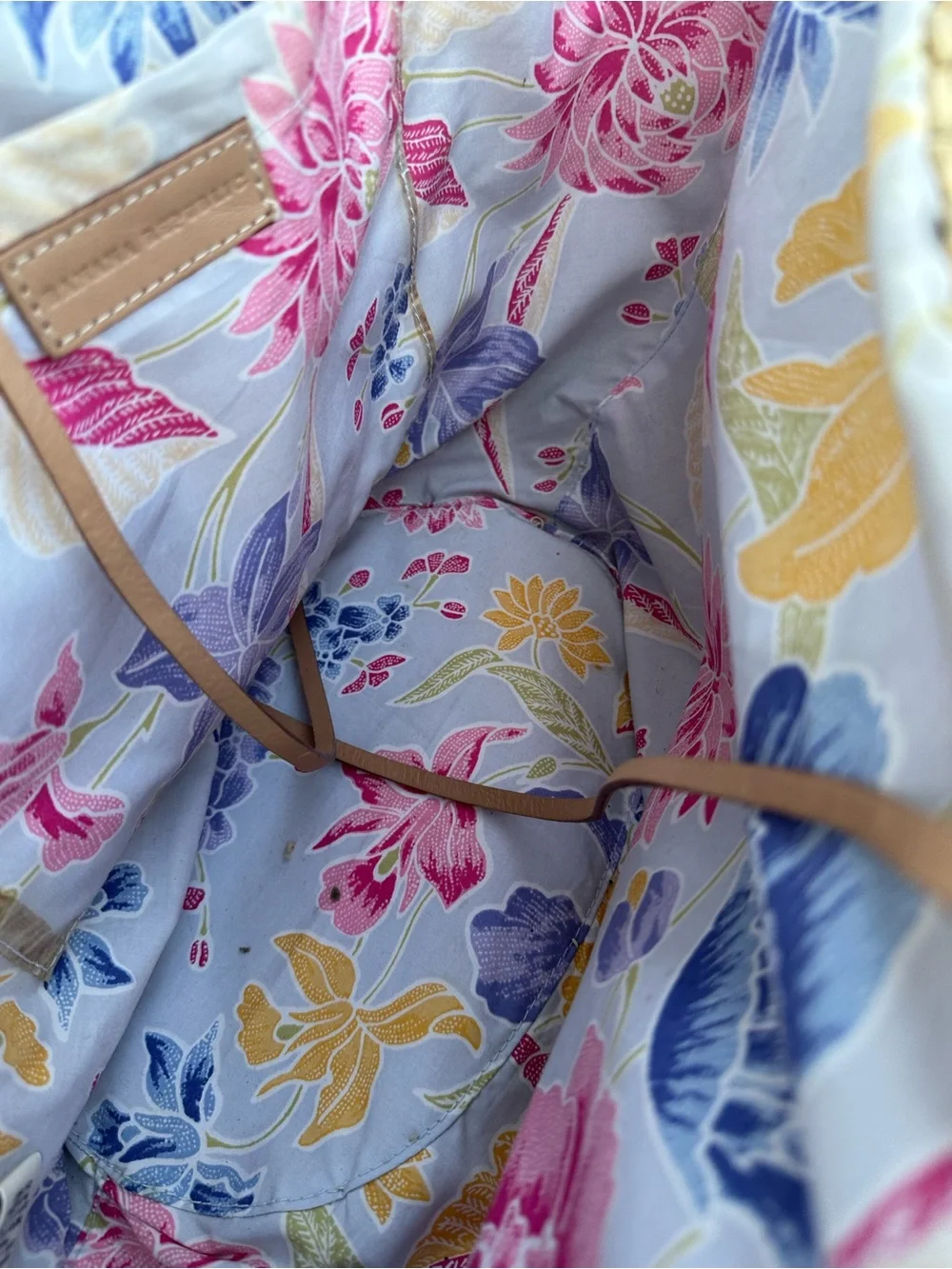 Banana Republic Woven Straw Tote Bag with Blue Floral Lining